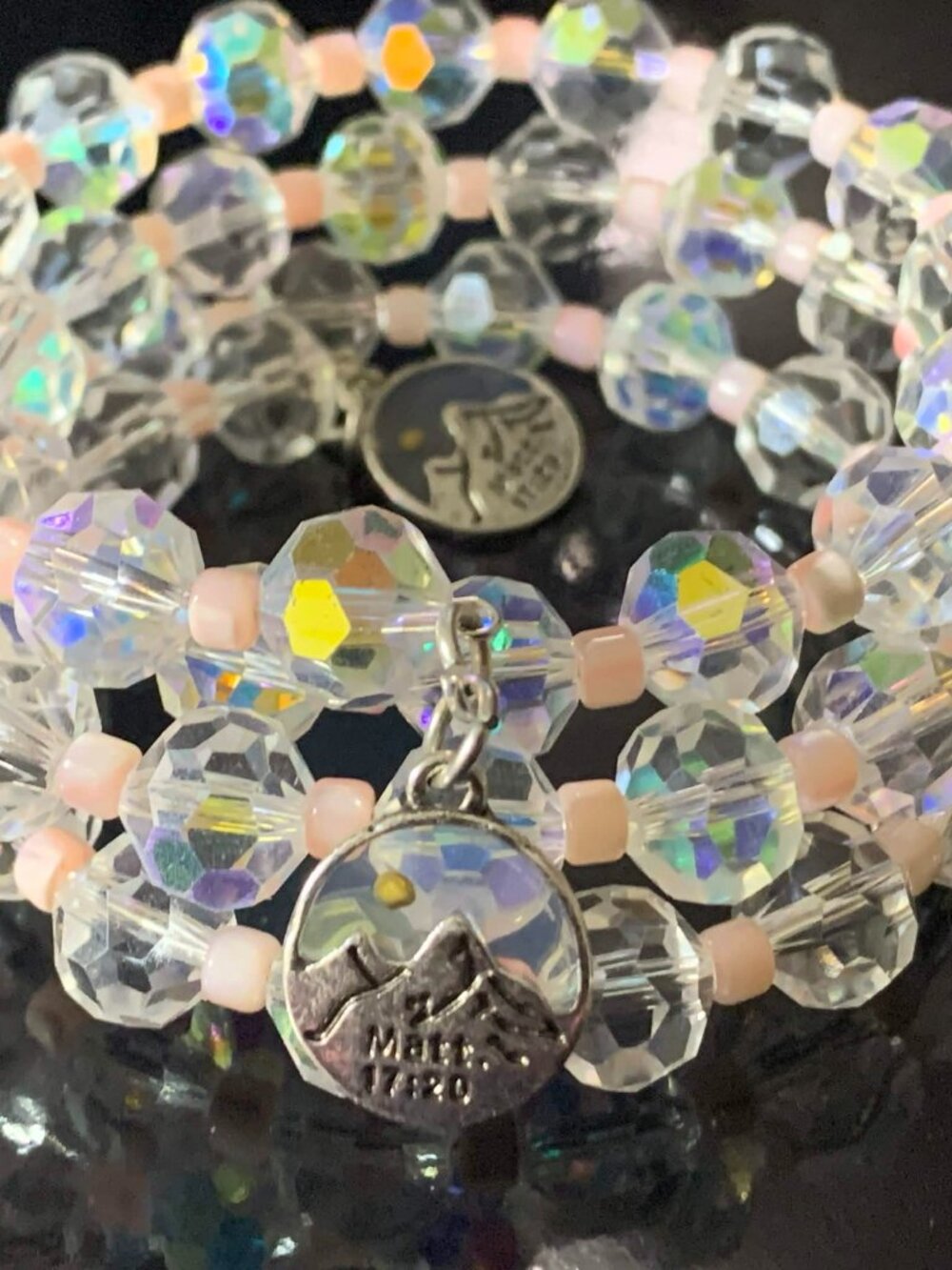 Handmade. Glass and seashell 'mustard seed of faith' bracelet and earrings set